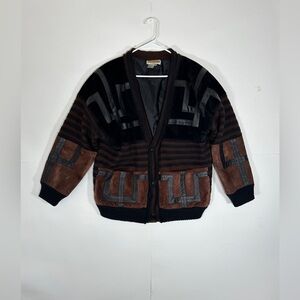 Vintage Technique Suede Leather Wool Cardigan Size Medium Cosplay 1990s RARE